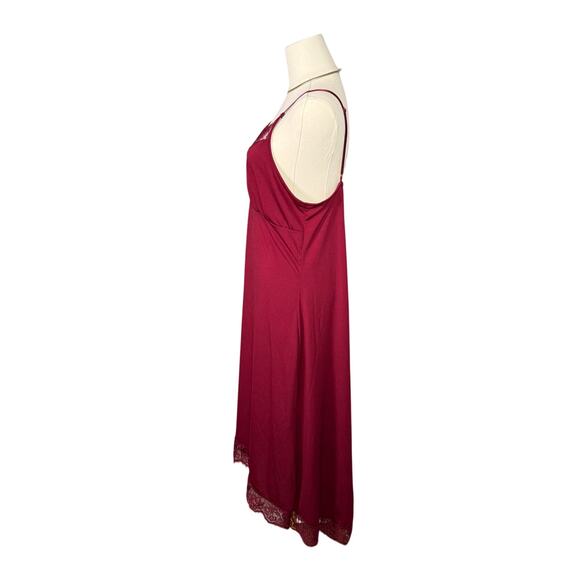 Lace Trim Slip Dress | Burgundy High Low Hem Adjustable Straps Coquette | XL - Picture 4 of 9